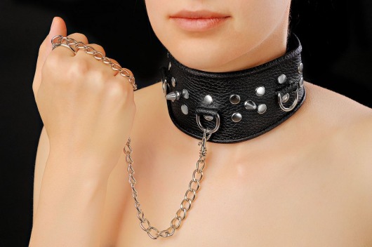 Чёрный ошейник из кожи - Sitabella - купить с доставкой в Южно-Сахалинске