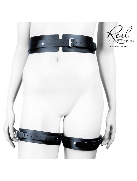 Черный кожаный пояс с гартерами - L-XL - Notabu - купить с доставкой в Южно-Сахалинске