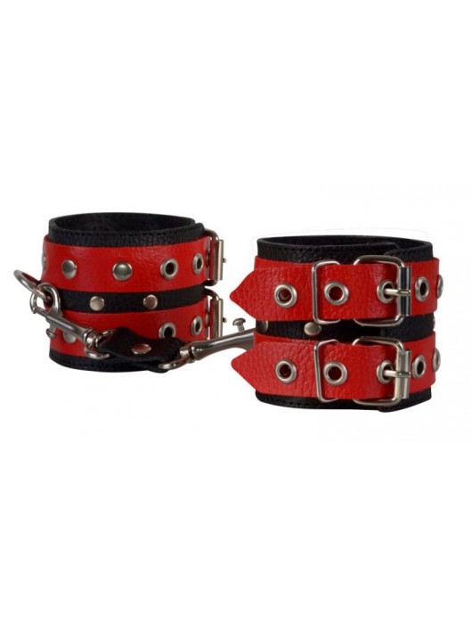 Красно-чёрные наручники из кожи - Sitabella - купить с доставкой в Южно-Сахалинске