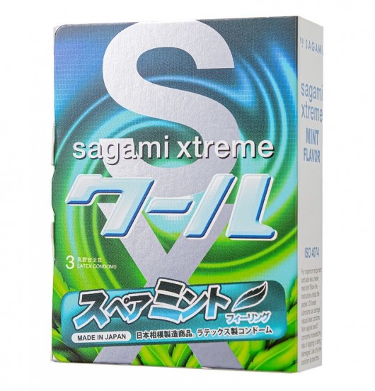 Презервативы Sagami Xtreme Mint с ароматом мяты - 3 шт. - Sagami - купить с доставкой в Южно-Сахалинске