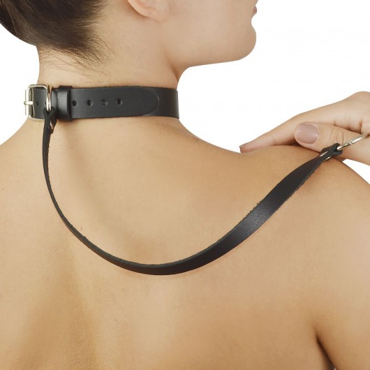 Голубой меховой ошейник с кожаным поводком - Sitabella - купить с доставкой в Южно-Сахалинске