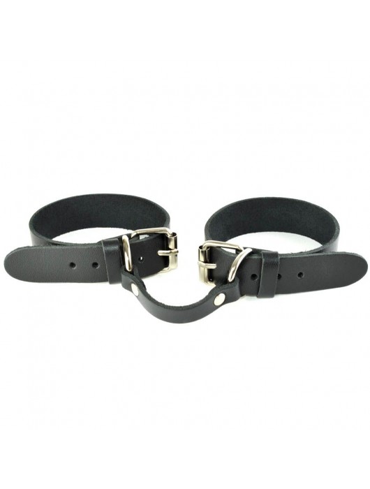 Черные кожаные наручники со съемной красной опушкой - Sitabella - купить с доставкой в Южно-Сахалинске