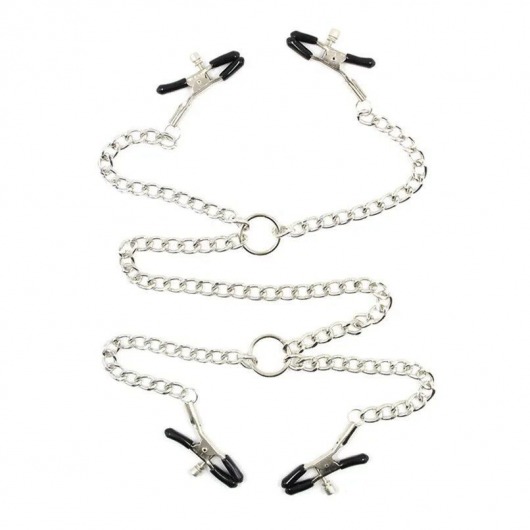 Серебристые зажимы для сосков и половых губ на тонкой цепочке - Notabu - купить с доставкой в Южно-Сахалинске