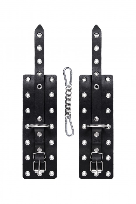 Черные кожаные однослойные наручники с люверсами - Pecado - купить с доставкой в Южно-Сахалинске