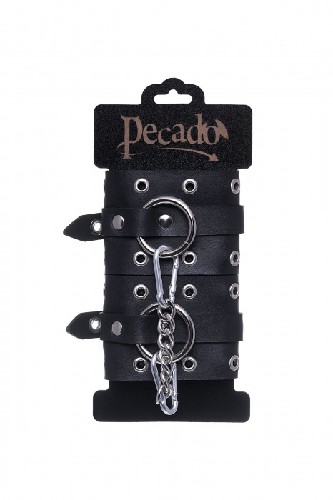 Черные кожаные однослойные наручники с люверсами - Pecado - купить с доставкой в Южно-Сахалинске