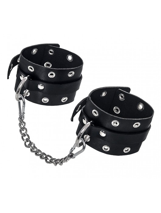 Черные кожаные однослойные оковы с люверсами - Pecado - купить с доставкой в Южно-Сахалинске