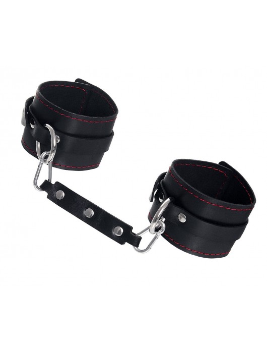 Черные кожаные однослойные оковы с контрастной строчкой - Pecado - купить с доставкой в Южно-Сахалинске