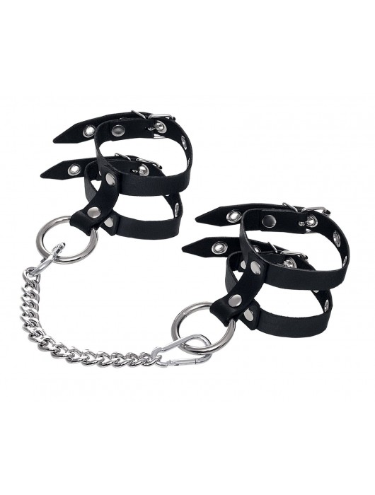 Черные однослойные кожаные оковы из двух ремешков - Pecado - купить с доставкой в Южно-Сахалинске