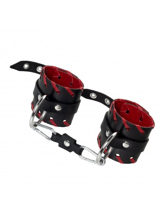 Черно-красные наручники из натуральной кожи - Pecado - купить с доставкой в Южно-Сахалинске