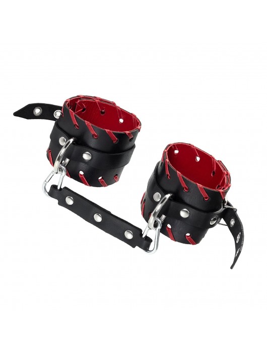 Черно-красные оковы из натуральной кожи - Pecado - купить с доставкой в Южно-Сахалинске