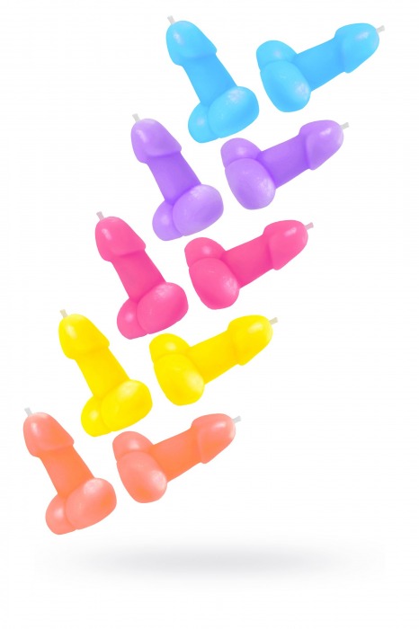 Набор из 10 разноцветных свечей в форме пениса - Pecado - купить с доставкой в Южно-Сахалинске