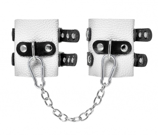 Бело-черные наручники с двумя ремешками и люверсами - Pecado - купить с доставкой в Южно-Сахалинске