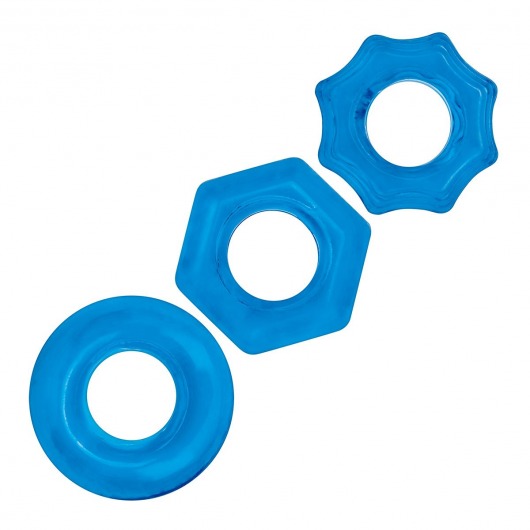 Комплект из трех голубых колец для эрекции 3-Pack Nuts   Bolts Stretch Cock Ring Set - BlueLine - в Южно-Сахалинске купить с доставкой