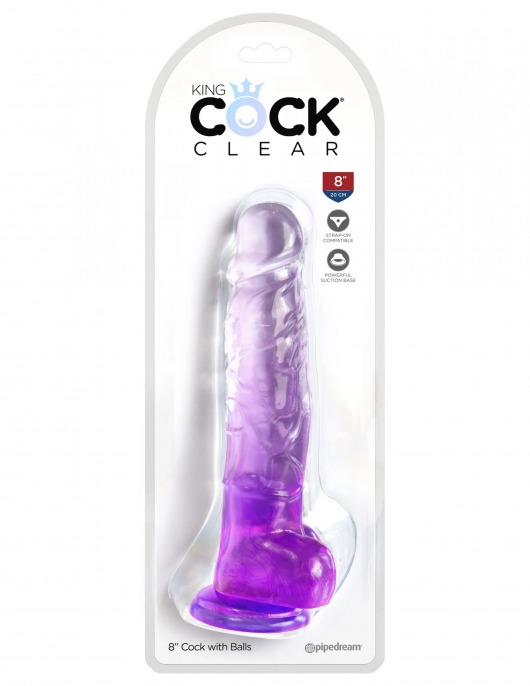 Фиолетовый фаллоимитатор с мошонкой на присоске 8’’ Cock with Balls - 22,2 см. - Pipedream