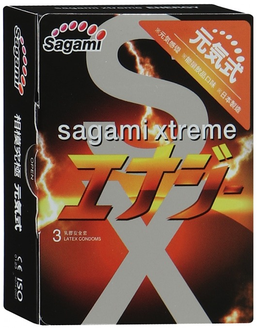 Презервативы Sagami Xtreme ENERGY с ароматом энергетика - 3 шт. - Sagami - купить с доставкой в Южно-Сахалинске