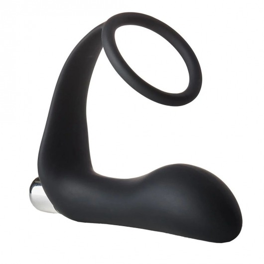 Черное эрекционное кольцо с вибропробкой Vibrating Anal Plug With Cockring - Dream Toys - в Южно-Сахалинске купить с доставкой