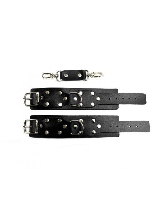 Черные кожаные наручники Sex Game - БДСМ Арсенал - купить с доставкой в Южно-Сахалинске