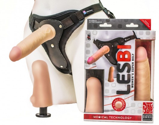 Телесный страпон Harness LESBI с вагинальной пробкой - 16,5 см. - LOVETOY (А-Полимер) - купить с доставкой в Южно-Сахалинске