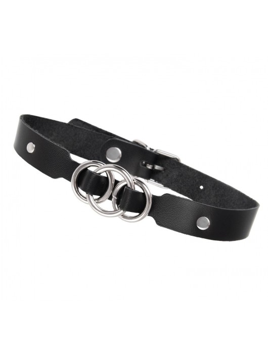 Черный кожаный ошейник со связанными кольцами - Pecado - купить с доставкой в Южно-Сахалинске