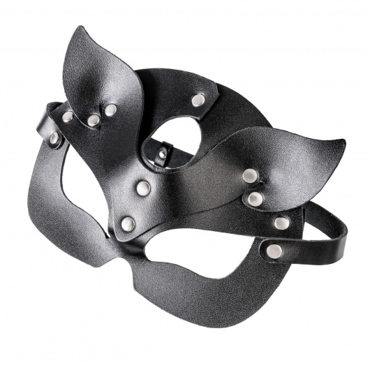 Черная кожаная рельефная маска кошки - Pecado - купить с доставкой в Южно-Сахалинске
