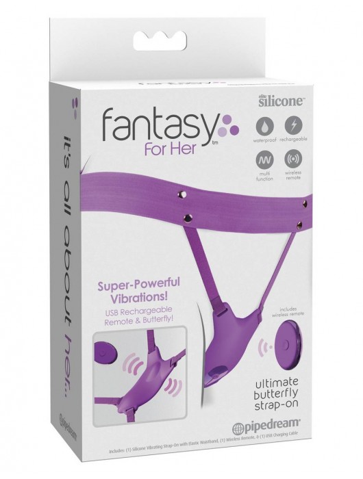 Сиреневый пояс с вибровкладкой Ultimate Butterfly Strap-On - Pipedream