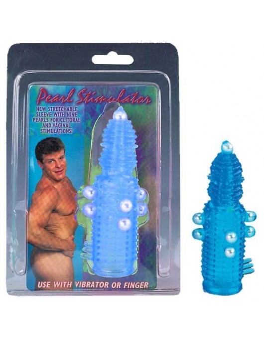 Голубая эластичная насадка на пенис с жемчужинами, точками и шипами Pearl Stimulator - 11,5 см. - Tonga - в Южно-Сахалинске купить с доставкой