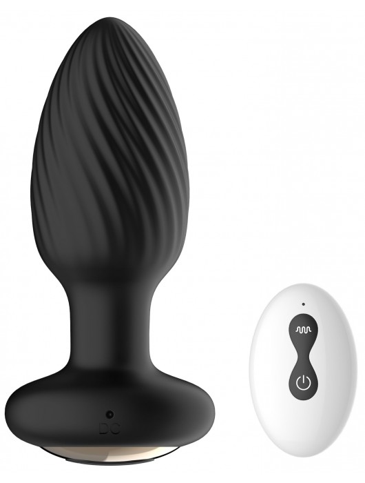 Черная анальная вибропробка с вращением и пультом ДУ - 9,8 см. - Secwell