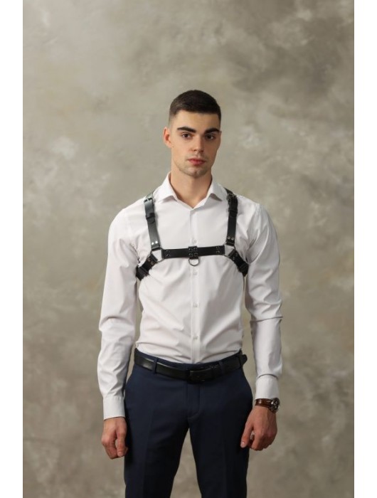 Черная мужская кожаная портупея №4 - БДСМ Арсенал - купить с доставкой в Южно-Сахалинске