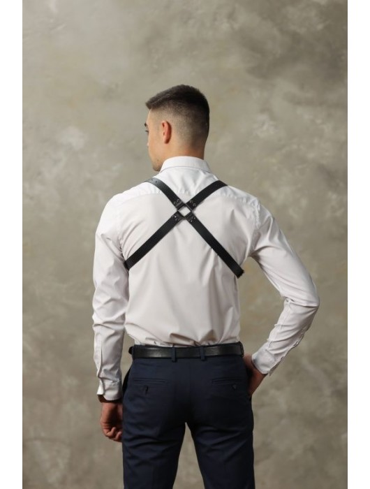 Черная мужская кожаная портупея №4 - БДСМ Арсенал - купить с доставкой в Южно-Сахалинске