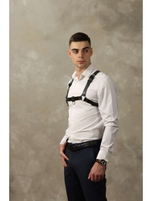 Черная мужская кожаная портупея №4 - БДСМ Арсенал - купить с доставкой в Южно-Сахалинске