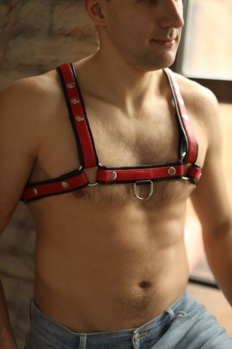 Черно-красная мужская портупея Black-Red - БДСМ Арсенал - купить с доставкой в Южно-Сахалинске