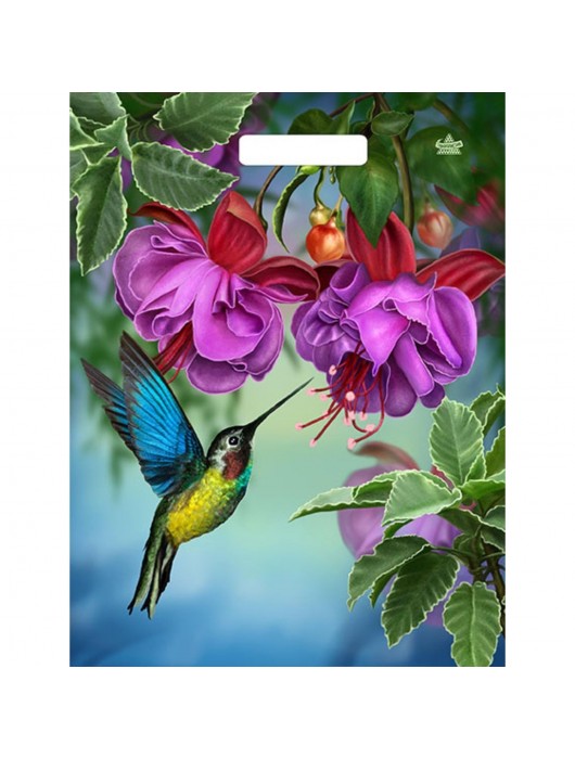 Пакет с принтом в виде колибри в цветах с вырубной ручкой (31х40 см) - Сима-Ленд - купить с доставкой в Южно-Сахалинске