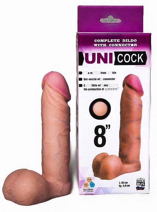 Фаллическая насадка для страпона UNICOCK 8  - 20 см. - LOVETOY (А-Полимер) - купить с доставкой в Южно-Сахалинске