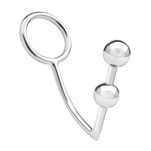 Кольцо на пенис с анальным стимулятором Two Bead Stainless Steel Anal Hook   Cock Ring - BlueLine - в Южно-Сахалинске купить с доставкой
