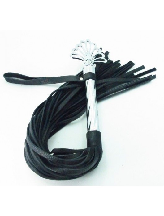 Длинная плеть с рукоятью цвета  никель  - 66 см. - БДСМ Арсенал - купить с доставкой в Южно-Сахалинске