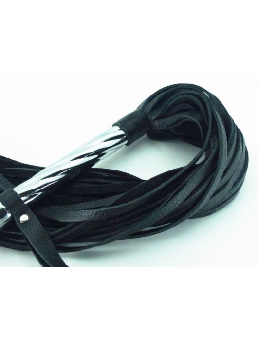 Длинная плеть с рукоятью цвета  никель  - 66 см. - БДСМ Арсенал - купить с доставкой в Южно-Сахалинске