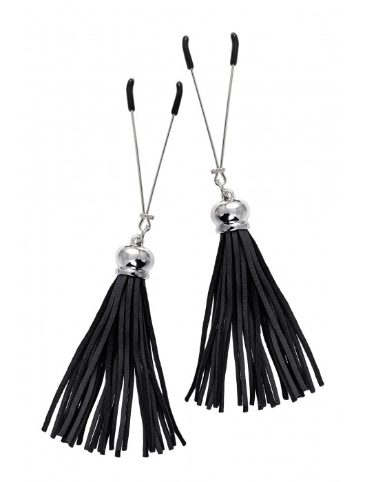 Зажимы на соски «Вилки» с черными кисточками из замши - Pecado - купить с доставкой в Южно-Сахалинске