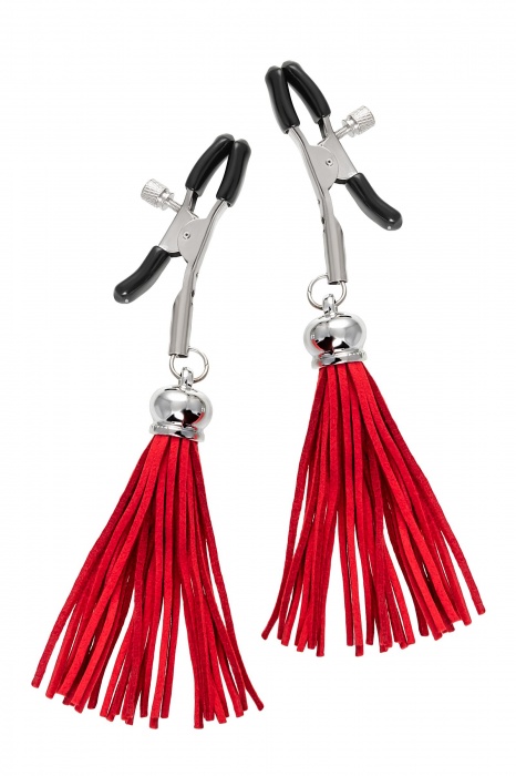 Зажимы на соски «Прищепки» с красными кисточками из замши - Pecado - купить с доставкой в Южно-Сахалинске