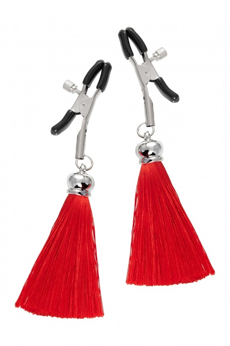 Зажимы на соски «Прищепки» с красными кисточками из шелка - Pecado - купить с доставкой в Южно-Сахалинске