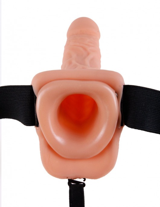 Телесный полый страпон с вибрацией Vibrating Hollow Strap-On with Balls - 24 см. - Pipedream - купить с доставкой в Южно-Сахалинске