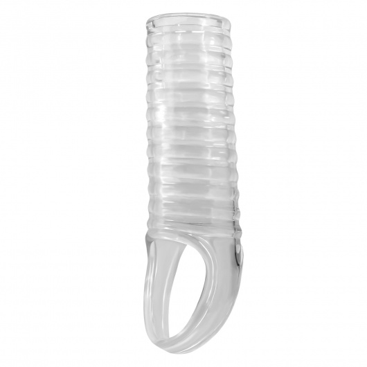 Прозрачная насадка на пенис с ребрышками и подхватом мошонки - Baile - в Южно-Сахалинске купить с доставкой