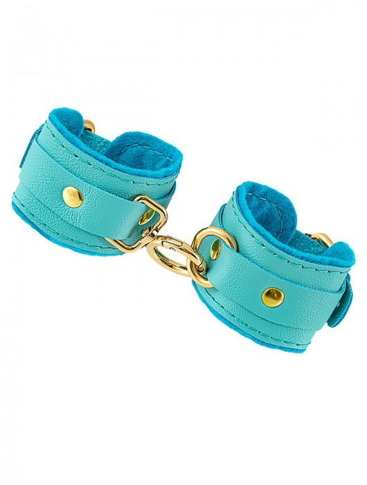 Голубые двуслойные кожаные наручники-браслеты - Pecado - купить с доставкой в Южно-Сахалинске
