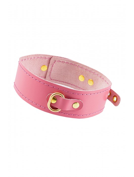 Розовый кожаный однослойный ошейник с прошивкой - Pecado - купить с доставкой в Южно-Сахалинске
