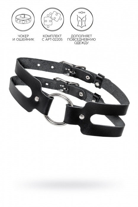 Черный кожаный чокер-ошейник из двух ремешков - Pecado - купить с доставкой в Южно-Сахалинске