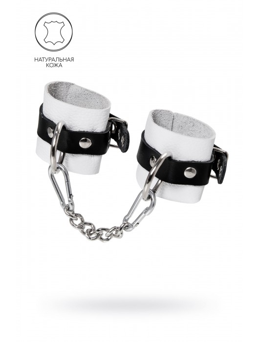 Бело-черные кожаные наручники с одним ремешком с люверсами - Pecado - купить с доставкой в Южно-Сахалинске