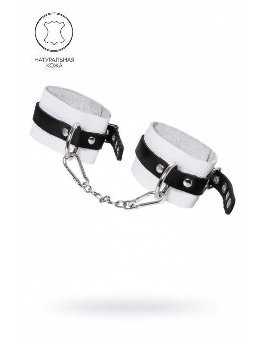Бело-черные мягкие оковы с одним ремешком и люверсами - Pecado - купить с доставкой в Южно-Сахалинске