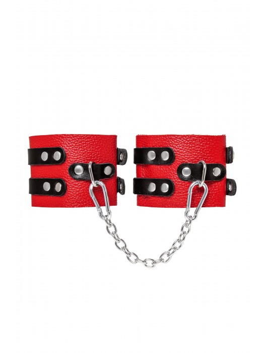 Красно-черные мягкие оковы с двумя ремешками с люверсами - Pecado - купить с доставкой в Южно-Сахалинске