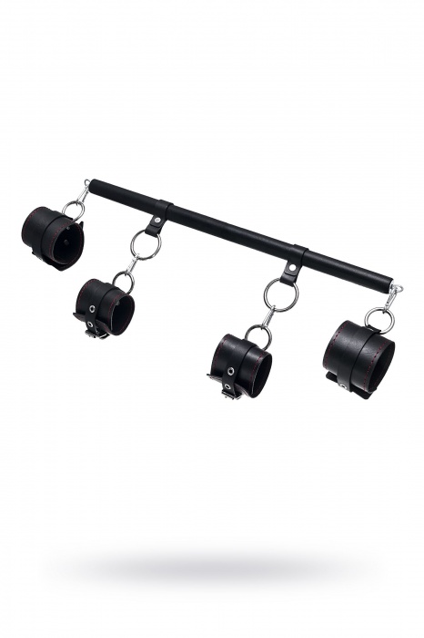 Черная распорка с 4 манжетами для рук и ног - Pecado - купить с доставкой в Южно-Сахалинске