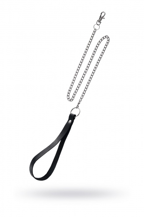 Поводок с ручкой из черной натуральной кожи и карабином для ошейника - Pecado - купить с доставкой в Южно-Сахалинске