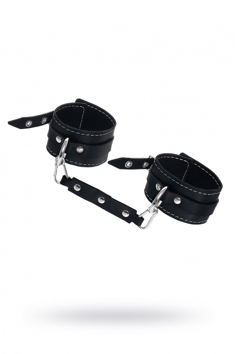 Черные двухслойные кожаные оковы с белой строчкой - Pecado - купить с доставкой в Южно-Сахалинске